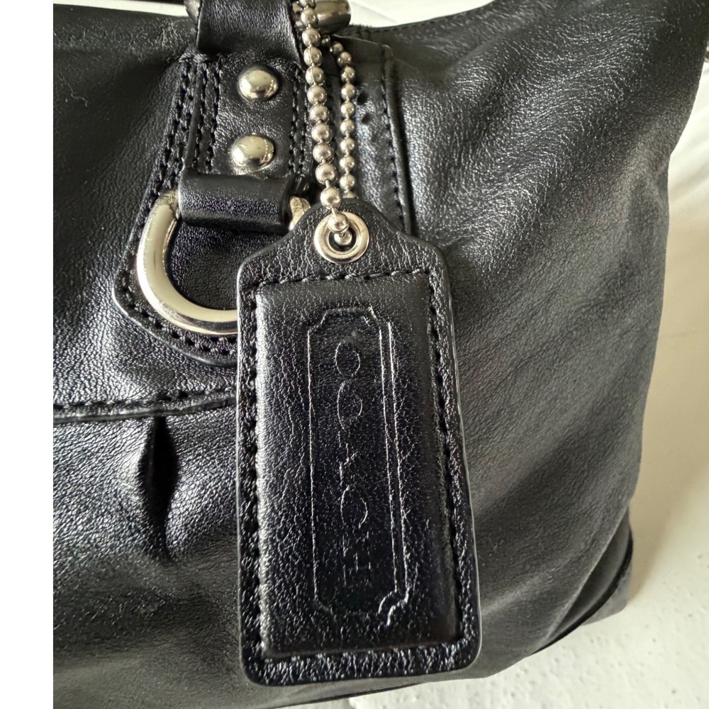 Coach Ashley Black Leather Shoulder Bag Satchel Purple Lining F15447 - Picture 4 of 14